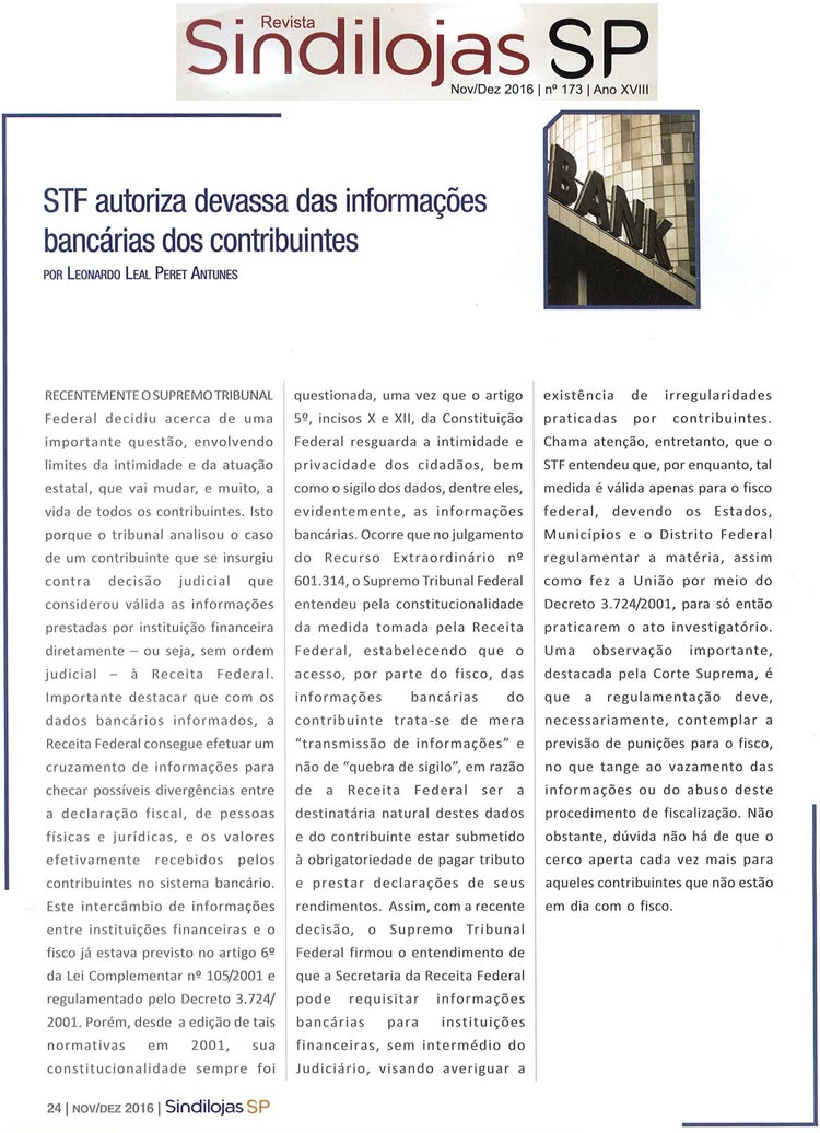 STF autorizada devassa das informações bancárias dos contribuintes